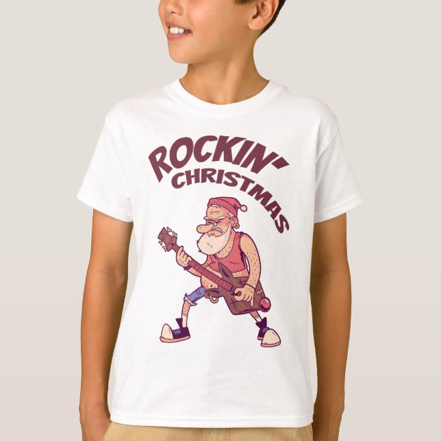 Rockin jul, tomten rocking med Guitar Invita T Shirt (Framsida)