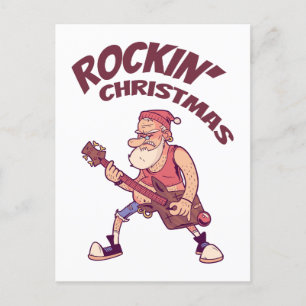 Rockin jul, tomten rocking med Guitar Invita Vykort