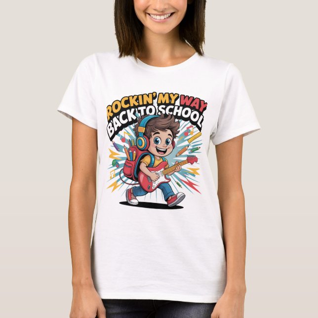 Rockin’ My Way Back to school Kid T Shirt (Framsida)