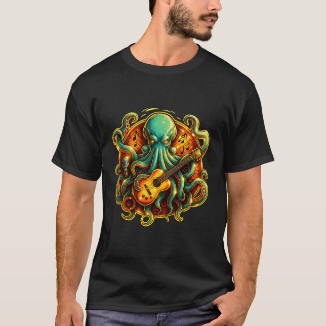 Rockin' Octopus Gitarr T-Shirt – Psykedelisk Havsm (Framsida)