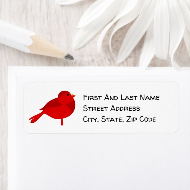 Rockin’ Robin, Cute Red Cardinal Nature Tecknad Returadress Etikett (Insitu)