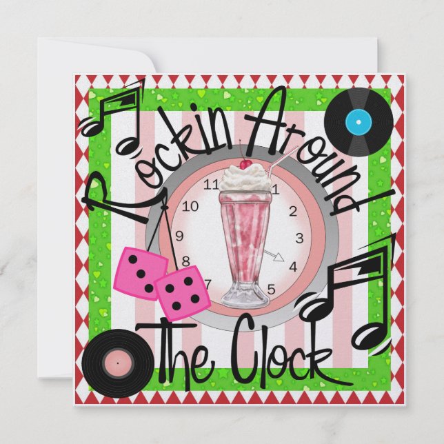 Rockin' runt Klock Party - SRF Inbjudningar (Framsida)