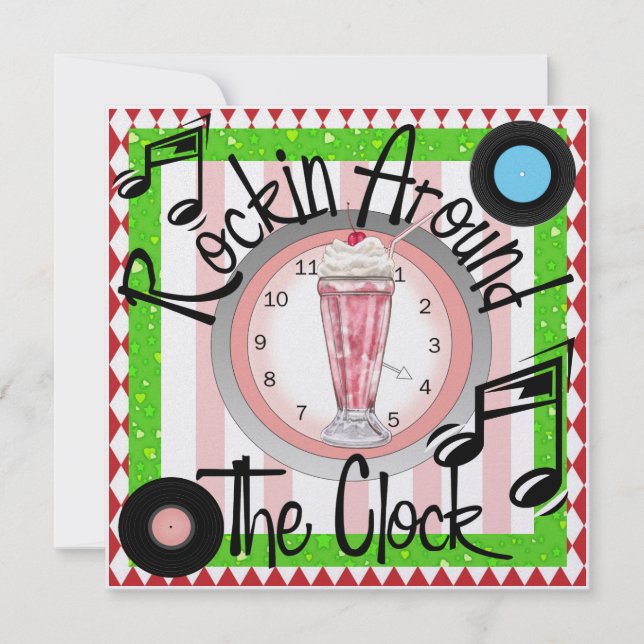 Rockin' runt Klock Party - SRF Inbjudningar (Framsida)