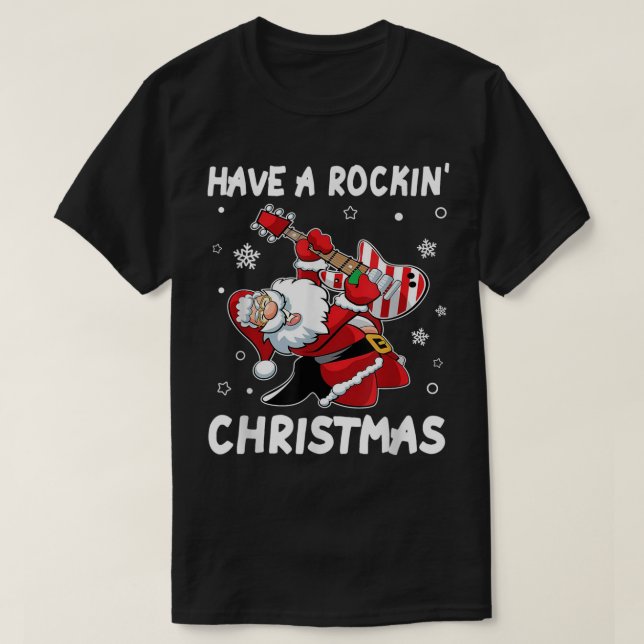 Rockin’ Santa | Funny Christmas Guitar Design T Shirt (Design framsida)