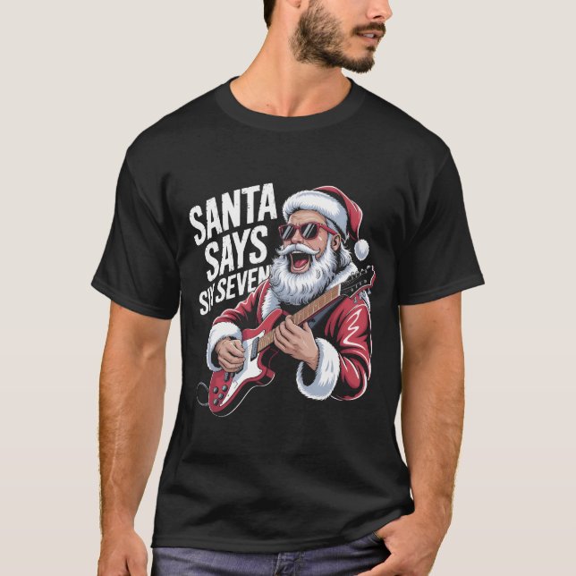 Rockin' Santa Säger Six Seven Gitarr Grafisk Tee | (Framsida)