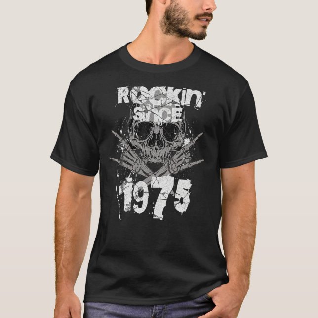 Rockin sedan 1975 Grunge Skull Sten Händer födelse T Shirt (Framsida)