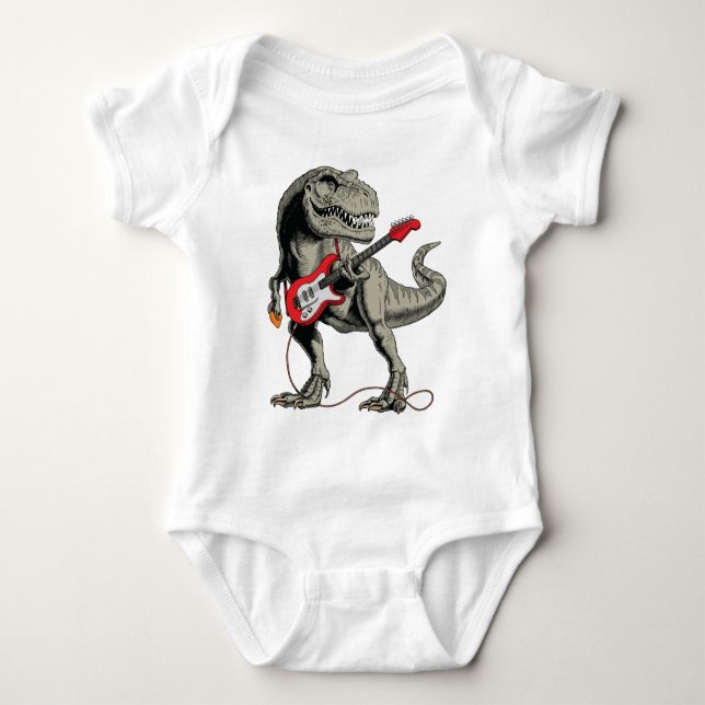 Rockin' T-Rex: Dinosaur Spela Electric Guitar T Shirt (Framsida)
