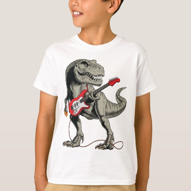 Rockin' T-Rex: Dinosaur Spela Electric Guitar T Shirt (Framsida)
