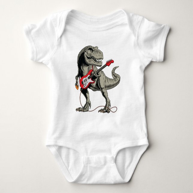 Rockin' T-Rex: Dinosaur spelar elgitarr T Shirt (Framsida)
