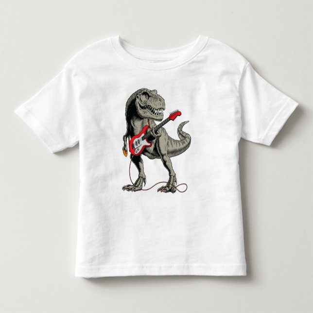 Rockin' T-Rex: Dinosaur spelar elgitarr T Shirt (Framsida)