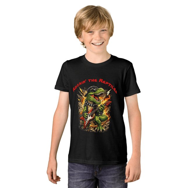 Rockin’ T-Rex Dinosaur with Guitar T Shirt (Skapare uppladdad)
