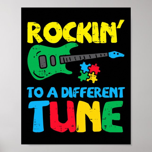 Rockin till olika Tune Guitar Autism Awareness M Poster (Framsidan)