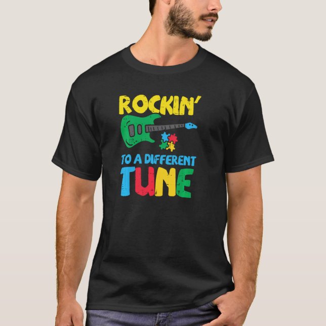 Rockin To Different Tune Gitarr Autism Acceptans M T Shirt (Framsida)