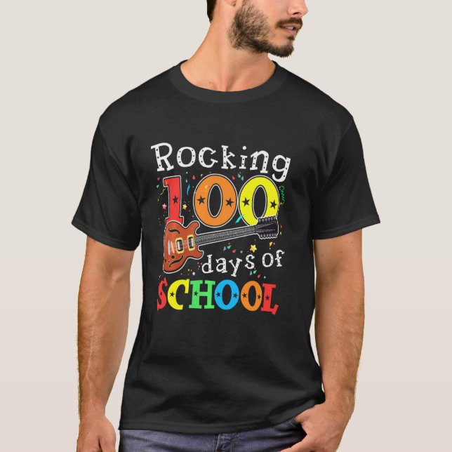 Rocking 100 dagar av skolguitar Music Teacher St. T Shirt (Framsida)