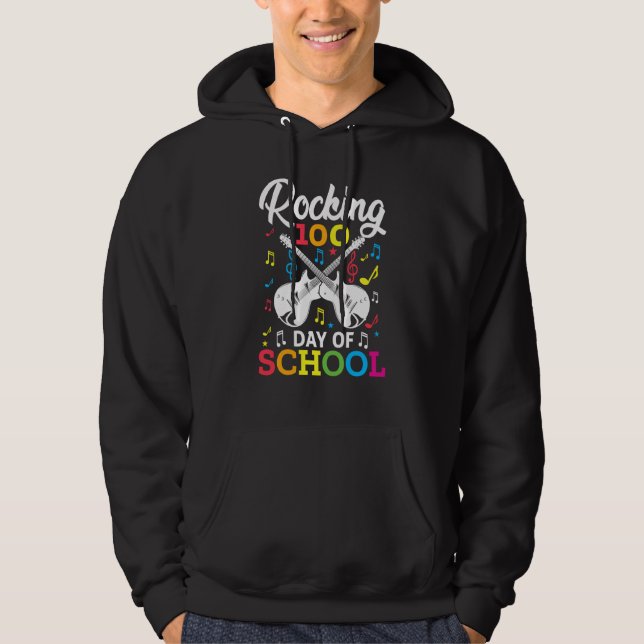 Rocking 100 Days of School Music Item Guitar Graph Hoodie (Framsida)