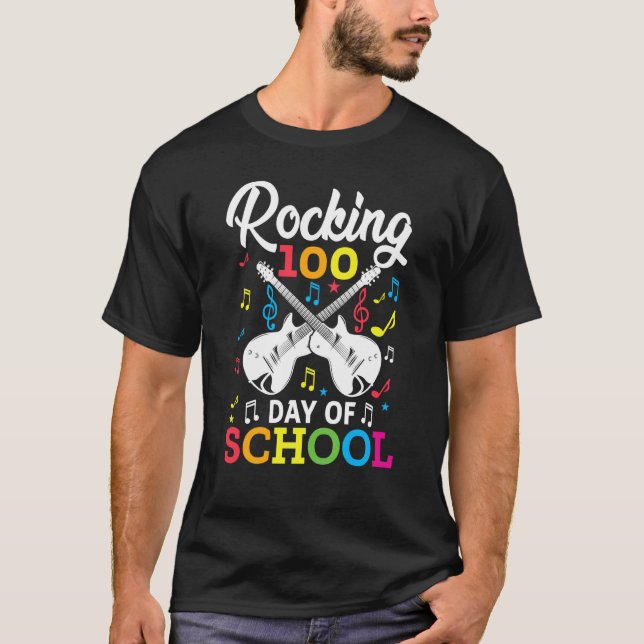 Rocking 100 Days of School Music Item Guitar Graph T Shirt (Framsida)