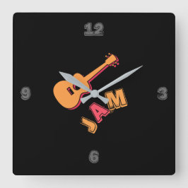 Rocking Guitar, Music Sylt Stil, Orange & Red Art Fyrkantig Klocka