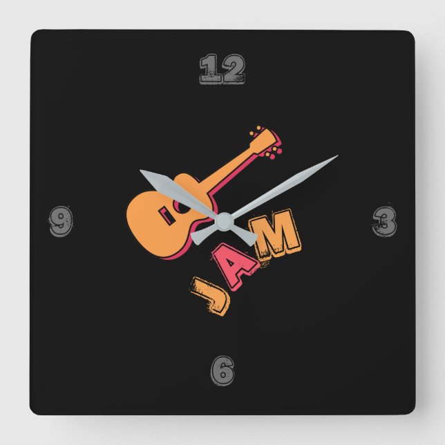 Rocking Guitar, Music Sylt Stil, Orange & Red Art Fyrkantig Klocka (Framsida)