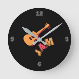 Rocking Guitar, Music Sylt Stil, Orange & Red Art Rund Klocka