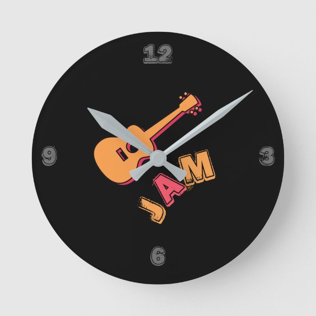 Rocking Guitar, Music Sylt Stil, Orange & Red Art Rund Klocka (Framsida)