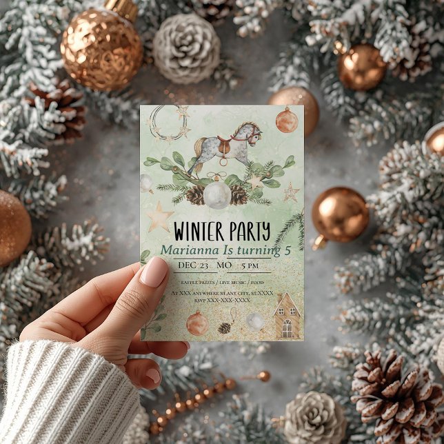 Rocking Häst jul Födelsedagsfest inbjudan (Skapare uppladdad)