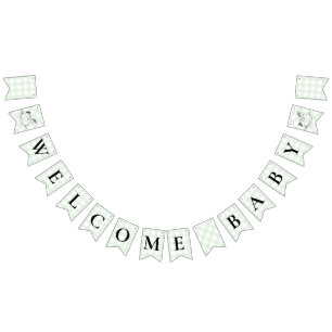 Rocking Hors Grönt Gingham Baby Shower Bunting Vimplar