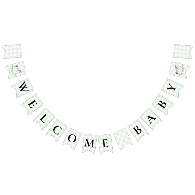 Rocking Hors Grönt Gingham Baby Shower Bunting Vimplar (Alla)