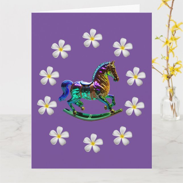 Rocking Horse8.5 x 11-mappat gratulationskort Kort (Gul blomma)