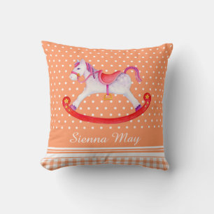 Rocking horse art orange peach namn killingar vid kudde