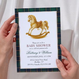 Rocking Horse Baby Shower Elegant Tartan Play Inbjudningar