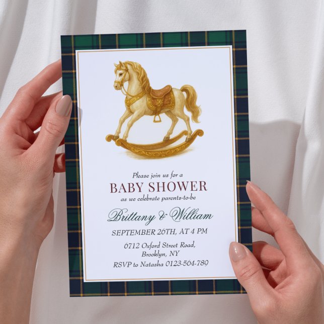 Rocking Horse Baby Shower Elegant Tartan Play Inbjudningar (Skapare uppladdad)
