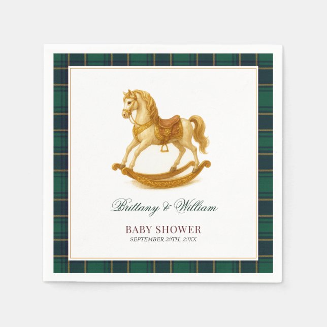 Rocking Horse Baby Shower Elegant Tartan Play Pappersservett (Framsidan)