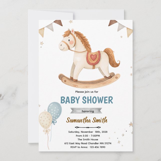 Rocking Horse Baby Shower Invitation Inbjudningar (Framsida)
