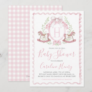Rocking Horse Baby Shower Rosa Gingham Rosa Inbjudningar