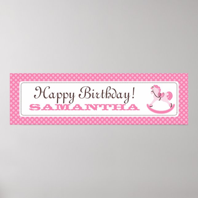 Rocking Horse Birthday Banner för flickor Poster (Framsidan)
