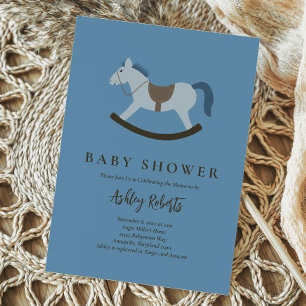 Rocking Horse Blue Baby Shower Inbjudningar