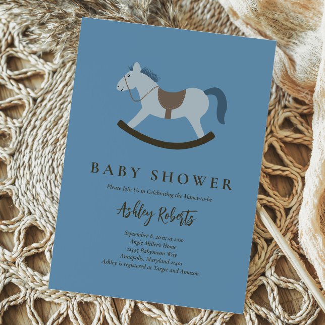 Rocking Horse Blue Baby Shower Inbjudningar (Skapare uppladdad)