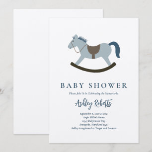 Rocking Horse Blue Baby Shower Inbjudningar