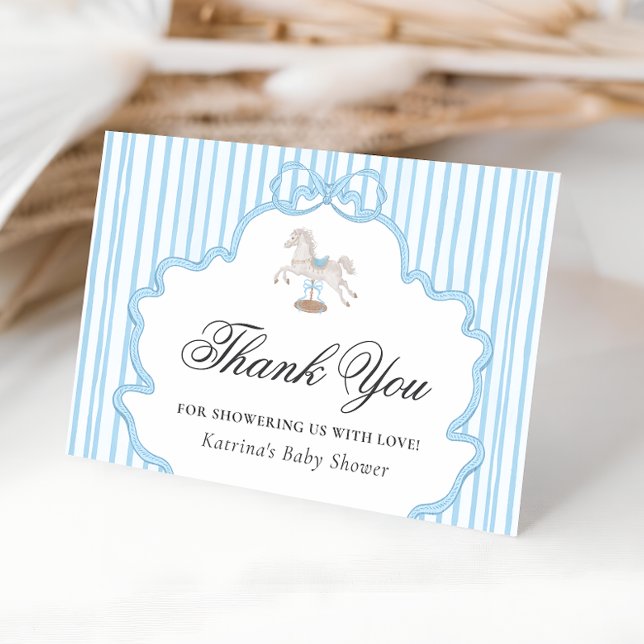 Rocking Horse Blue Baby Shower Thank You Card Tack Kort (Skapare uppladdad)