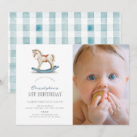 Rocking Horse Blue Boy Photo 1st Birthday