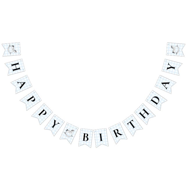 Rocking Horse Blue Gingham Birthday Bunting Banner Vimplar (Alla)