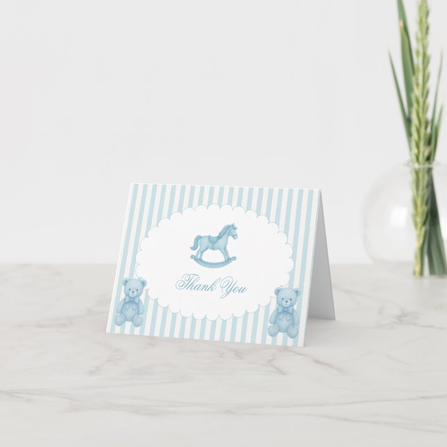 Rocking Horse Blue Preppy Baby Shower Tack Kort (Framsida)