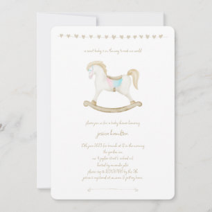 Rocking Horse Blue Rosa Gender Neutral Baby Shower Inbjudningar
