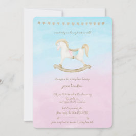 Rocking Horse Blue Rosa Gender Neutral Baby Shower Inbjudningar
