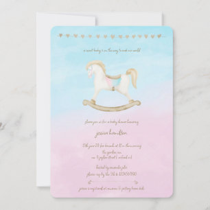 Rocking Horse Blue Rosa Gender Neutral Baby Shower Inbjudningar