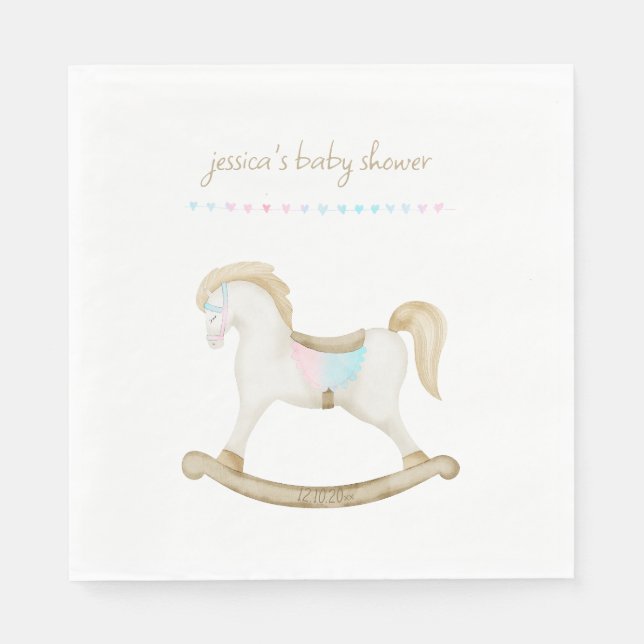 Rocking Horse Blue Rosa Gender Neutral Baby Shower Pappersservett (Framsidan)