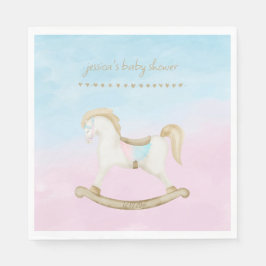 Rocking Horse Blue Rosa Gender Neutral Baby Shower Pappersservett