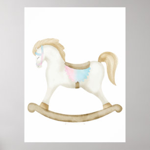 Rocking Horse Blue Rosa Gender Neutral Baby Shower Poster
