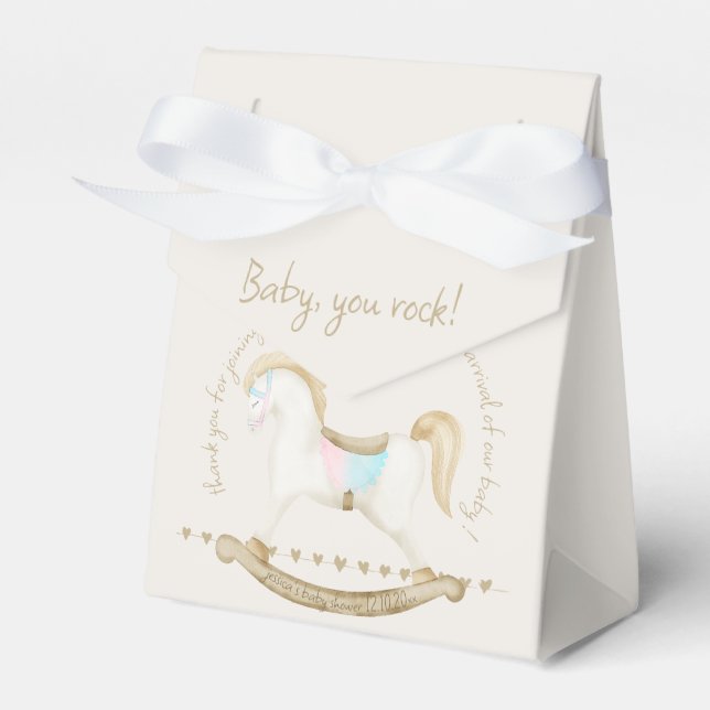 Rocking Horse Blue Rosa Gender Neutral Baby Shower Presentaskar (Framsidan Sidan)