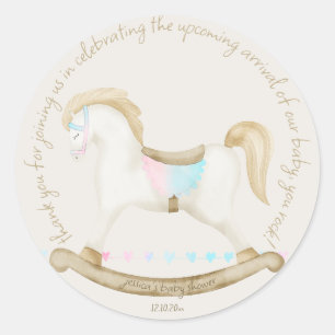 Rocking Horse Blue Rosa Gender Neutral Baby Shower Runt Klistermärke